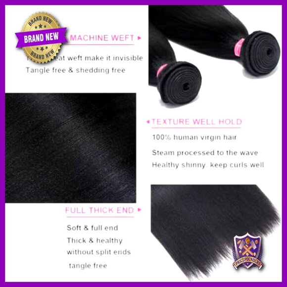 Silk Yaki Straight Human Hair Weave 3 Bundles 16 18 20 Inch Extensions